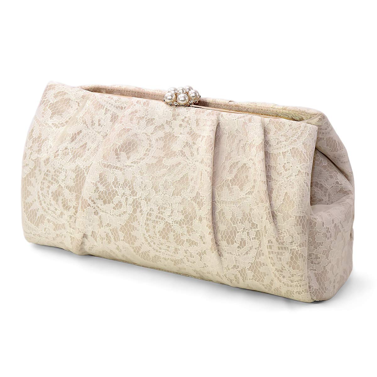 

Lace Pleated Party Large Ivory [Plex] 3-way Bag, Capacity, Wedding, Pearl, слонова кістка