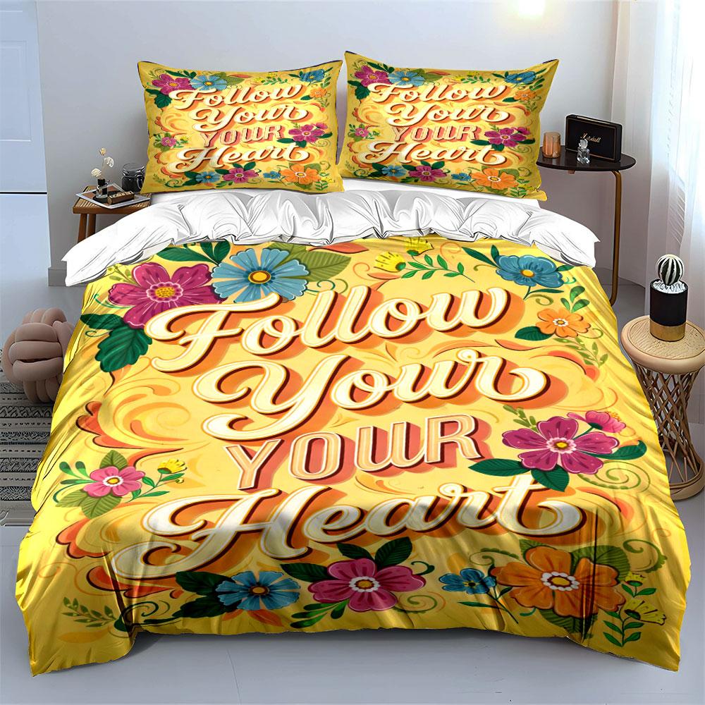 Floral design with text. Bedding sets Duvet cover sets Duvet covers Pillowcases(1* Duvet Cover 2* Pillowcases without duvet insert)