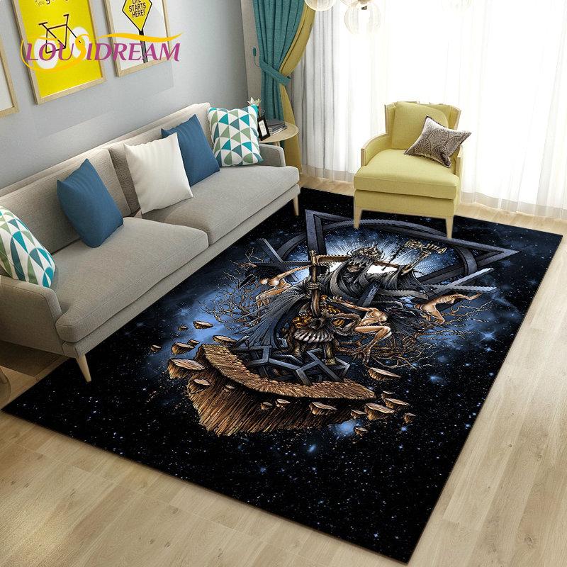 Vikings Nordic Mythology Series Area Rug,Carpet Rug for Living Room Bedroom Sofa Doormat Decoration,Kid Play Non-slip Floor Mat