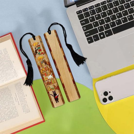 1/2/3Pcs Kitten Bookmark Kit Adorable Cat Design Reading Wooden Bookmarks with Tassels Funny Gift for Men Women