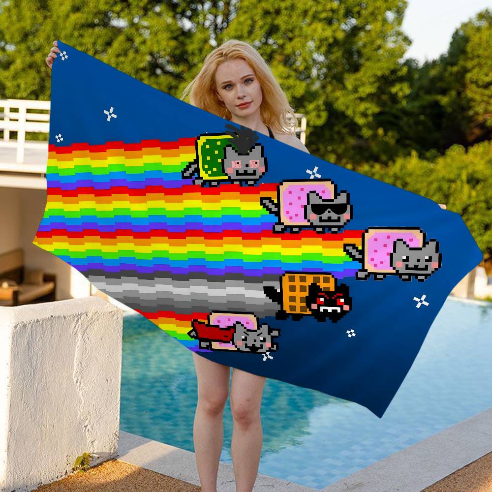 Cartoon N-Nyan Cats Cute Microfiber Printed Beach Towel Mountain Climbing Yoga Beach Swimming Running Absorbent Soft Towel