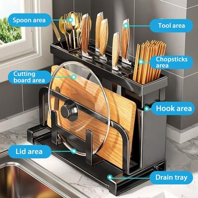 Kitchen Organizer Shelf Wall-mounted Knives Holder Spoon and Chopsticks Cutting Board Holders Seasoning Chopstick Shovel Storage
