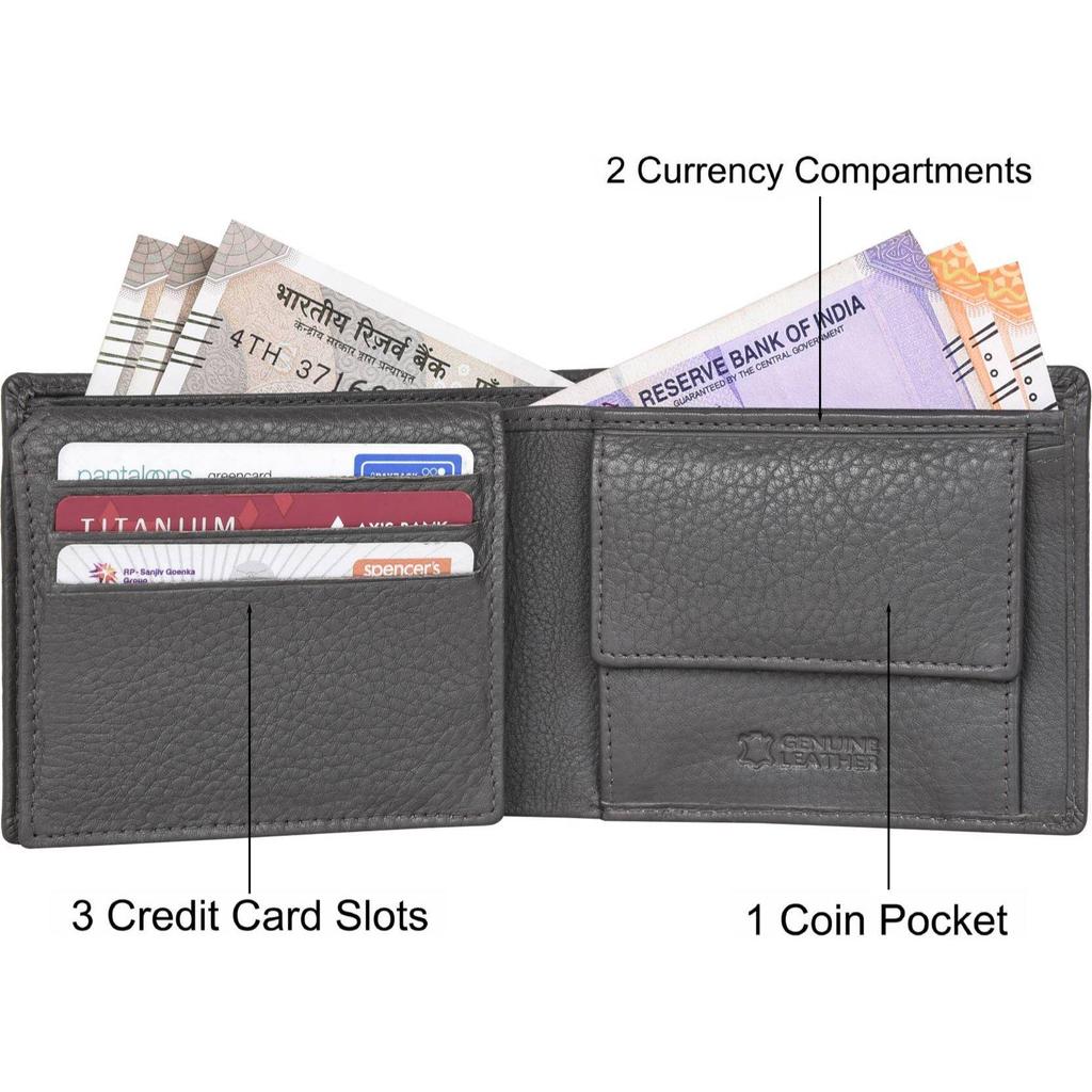 Cartera informal, formal y moderna de cuero genuino para hombre.  (6 ranuras para tarjetas)