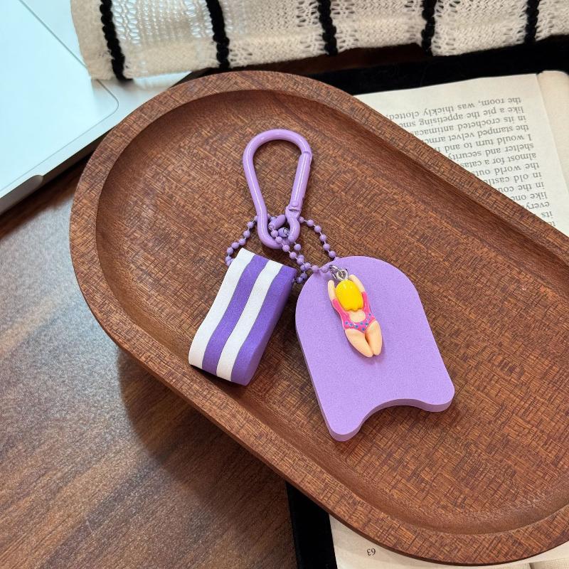 Cute Swimming Doll Keychain with Mini Floating Board Pendant Sturdy Clasp for Pencil Case Decor Kids Reward