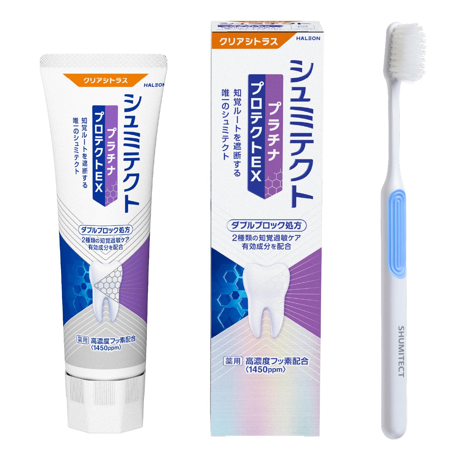 

[Квази-лекарственное средство] Зубная паста Shumitect Platinum Protect EX Clear Citrus для чувствительных зубов Высокая концентрация фторида 1450ppm 1 флакон + зубная щетка