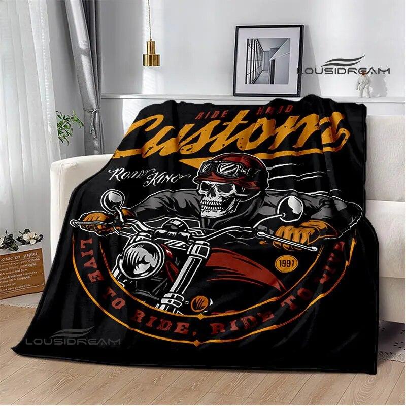 Motorcycle Retro Printing Blanket Flange Warm Blanket Soft and Comfortable Blanket Picnic Blanket Bed Linings Birthday Gift