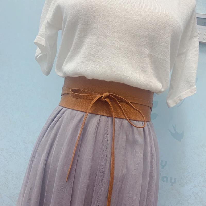 Bowknot Simple Wrap Luxury Wide Waist Band Leather Belt Corset Waistband Ladies Dress Cummerbands