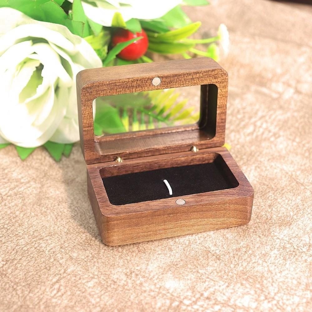 Double Slot Wooden Ring Box Rectangular Jewelry Ring Holder Black Walnut Cufflinks Box  Couples