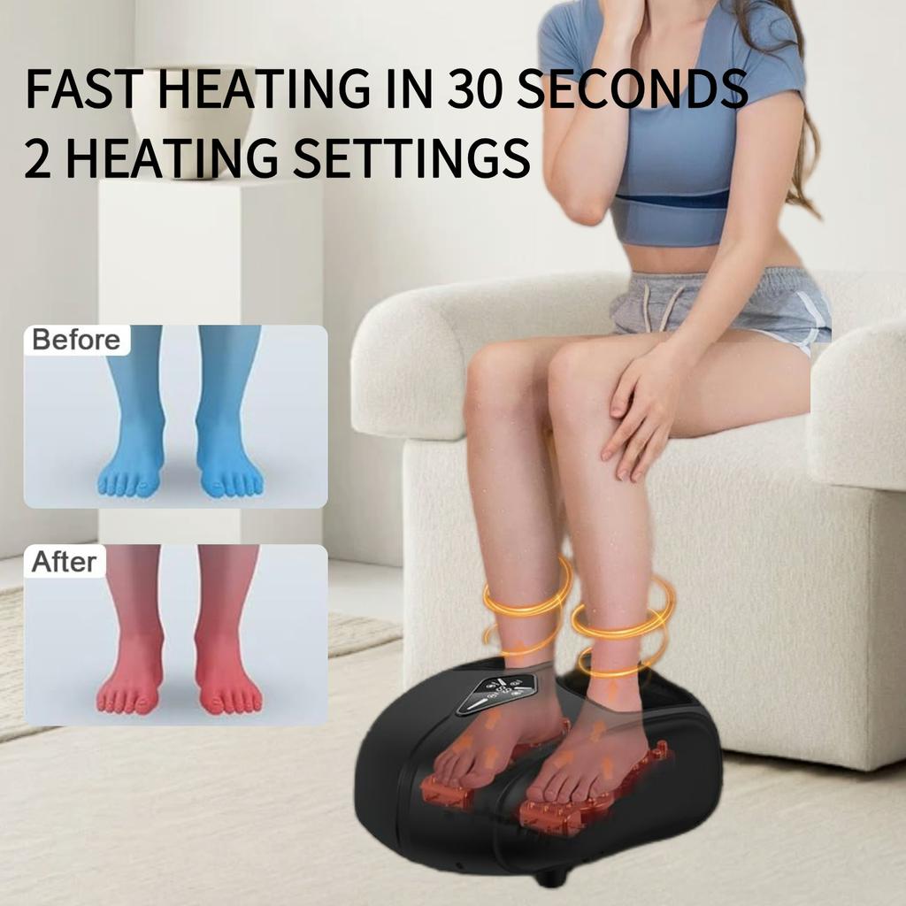 Electric Foot Massager with Heat Airbag Compression Relief for Tired Muscles Plantar Deep Kneading Shiatsu Feet Massage Machine