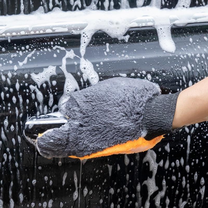 Super Soft Corals Fleece Wash Mitt Five Finger Gloves With Ergonomic Grip Perfect For Auto Detailing And Motorcycle Cleaning