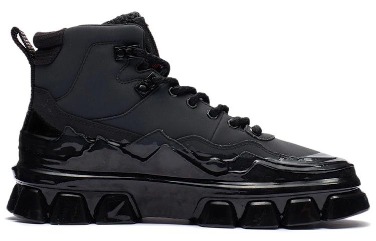Li Ning CF Tracing Lingjun Cow Leather Slip Resistant Abrasion Resistant High Top Skateboard Shoes Unisex Black AGCR488-2