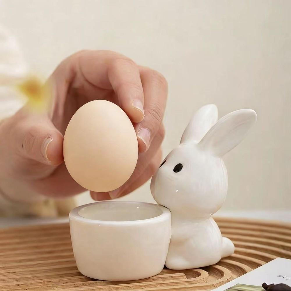 Cartoon Ceramic Egg Cup Smooth Easter Egg Tray Cup Bunny Shaped Eggs Holder Easter Decor