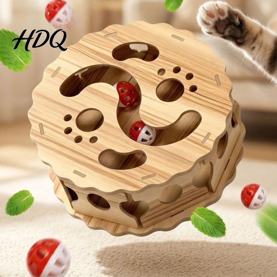 Safe Solid Wood Cat Toys Interactive Toy with Rolling Balls Durable Density Board Scratching Kitten Self Entertainment Toy Anxiety Relief