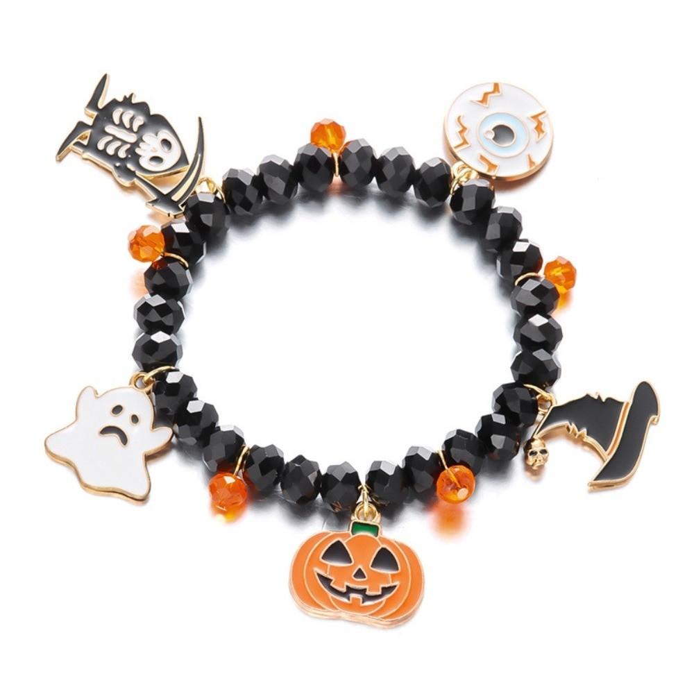 Zinc Zinc Zinc Alloy Pumpkin Pendant Bracelets Resin Crystal Beaded Bracelet Halloween Hand Chain  Gifts