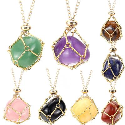 Collana a Rete Intrecciata con Filo di Bambù Intrecciato e Ciondolo Intrecciato con Cristallo di Ametista, N541