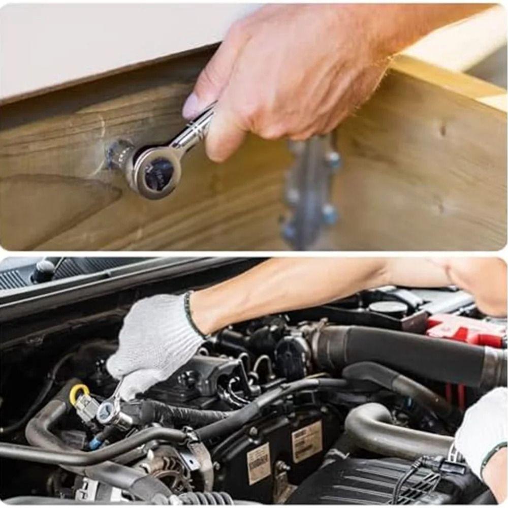 Fully Polished Ratchet Wrench Durable Construction Metric Sizes Double Head Wrench Ring End Flat Design Two-way Ratchet