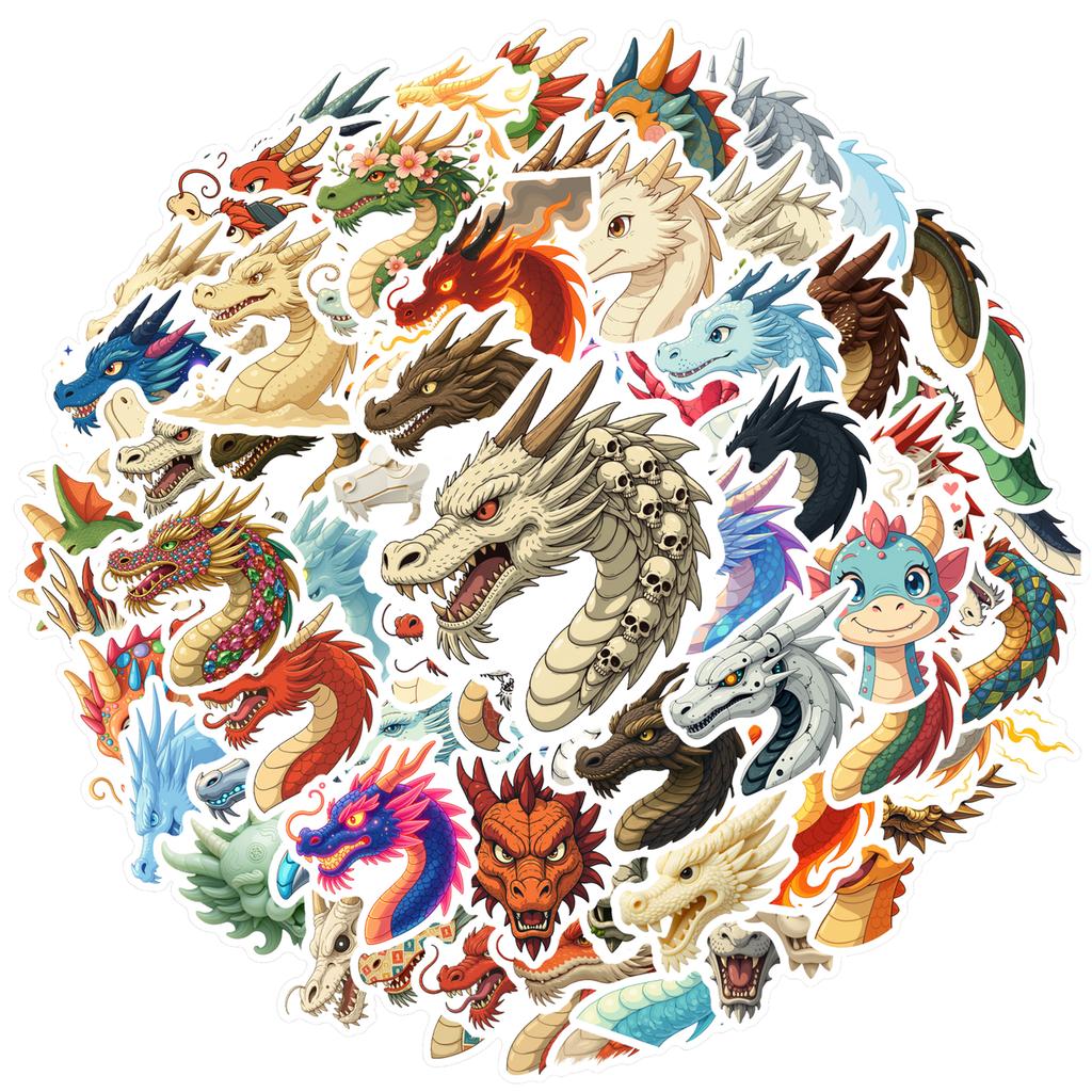 35pcs-100pcs Cartoon Mythical Beasts Stickers Fantasy Dragon Sticker Pack Animal Stickers For Laptop Luggage Scrapbook
