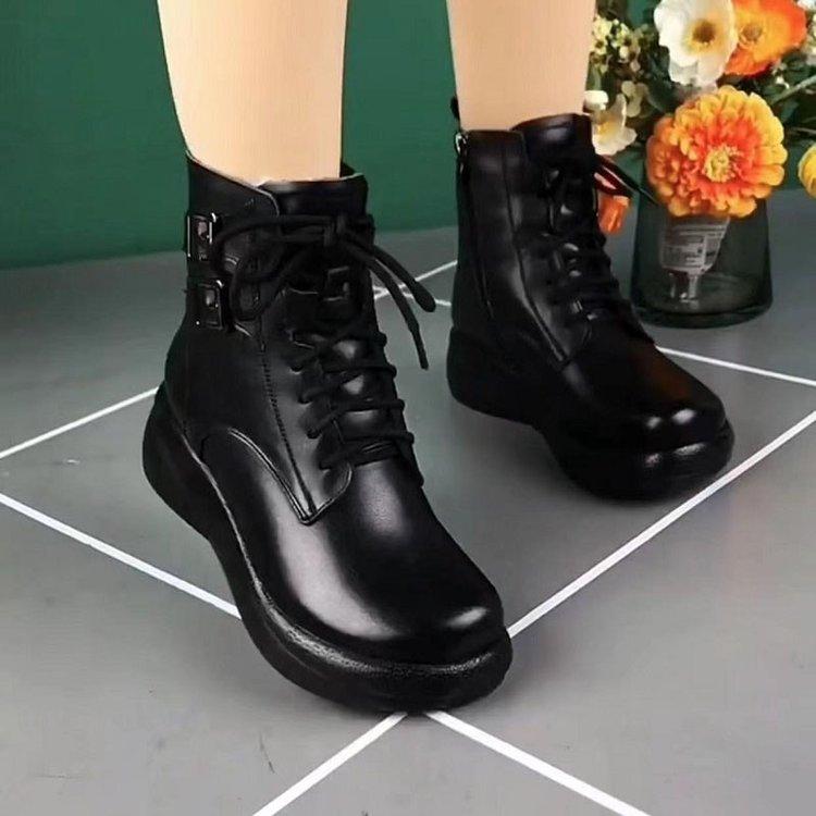 Genuine Leather Wool Snow Boots Sheepskin Short Boots for Women 2025 Winter Fleece Lined Thick Sole Cotton Boots Fashion Boots