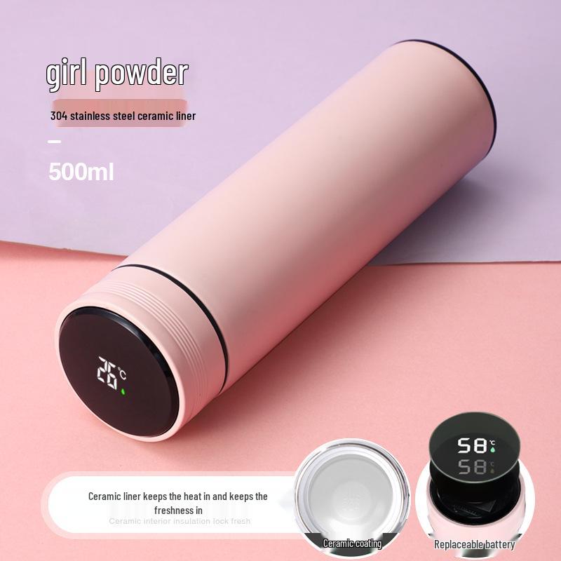 Smart Ceramic-Lined 304 Stainless Steel Insulated Cup - Simple Solid Color, Straight Body, Portable Office Gift.