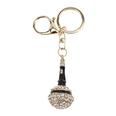 Microphone Keychain Pendant Zinc Alloy Rhinestone Glitter Gold Plating Music Microphone Key Ring