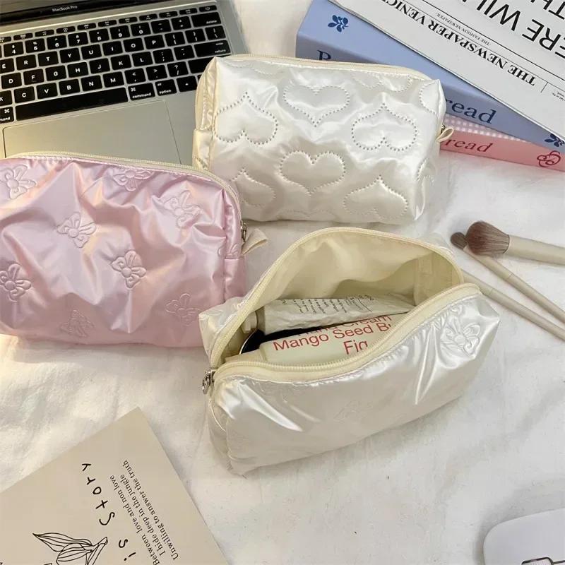 Silver Lingge Bow Pattern Makeup Bags for Women Fashion Cute Lady Girls Earphone Key Lipstick Cosmetic Storage Bag Zipper Pouch