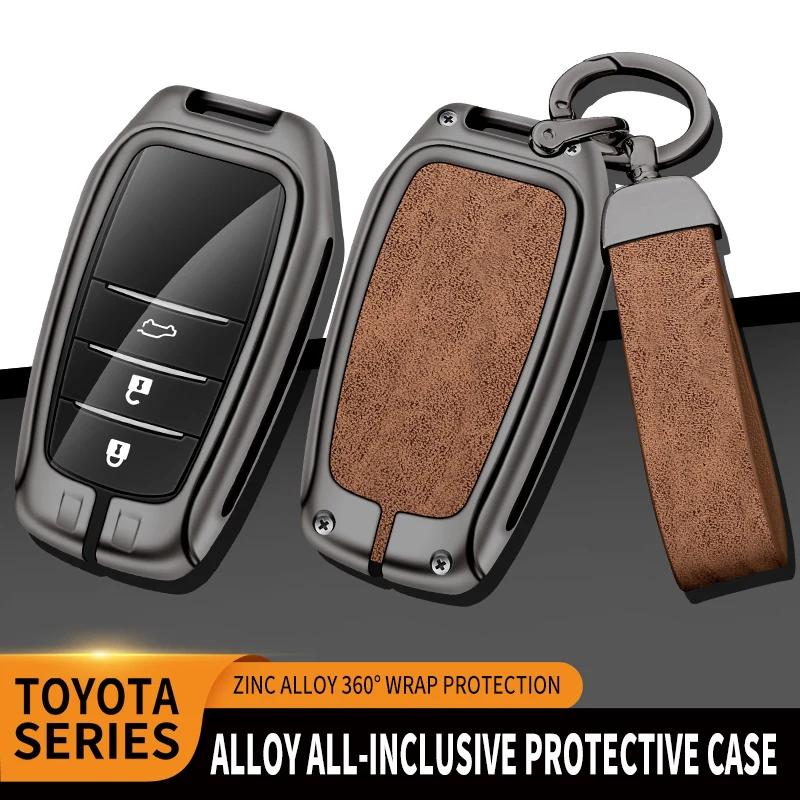 New Zinc Alloy Leather Car Key Case Cover Shell For Toyota CHR Hilux Fortuner Land Cruiser 200 Camry Corolla Crown RAV4 Highland