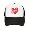Love Heart Graphic Mesh Trucker Hat Polyester Casual Adjustable Snapback Baseball Cap for Men Women