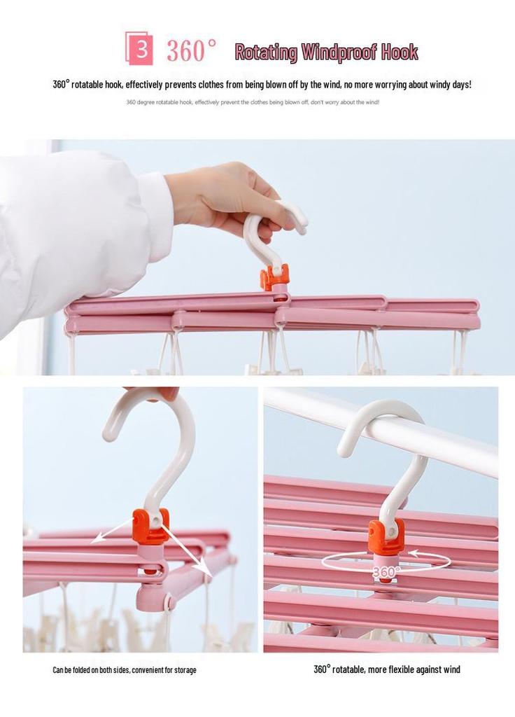 Multi-Functional Retractable Windproof Clothes Drying Rack with Seamless 3D Design and Storage Clips