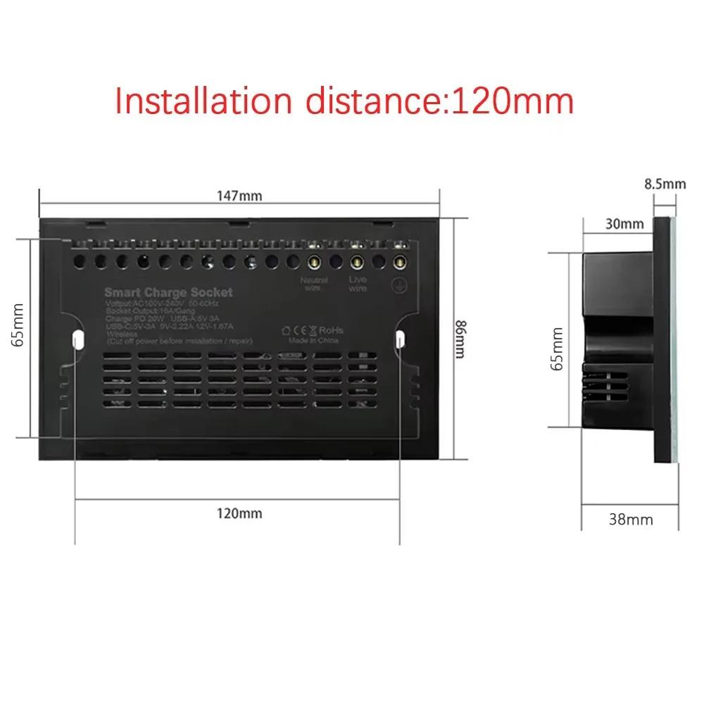 20W Household Universal Power Socket Smart Wall Socket Smart Switch Tempered Glass USB Type-c Fast Socket