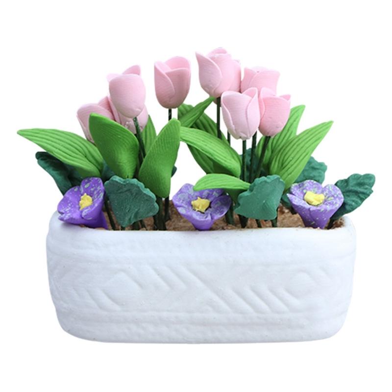 

Garden Artifical Flower Pink Tulips Miniature Plant Model Doll Houses Plant Accessory Realistic Playset 1:12 1