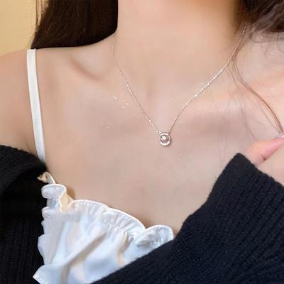 Micro Diamond Double Ring Internet Celebrity Temperament Necklace Women's High Sense Neck Chain Design Collarbone Chain Accessories
