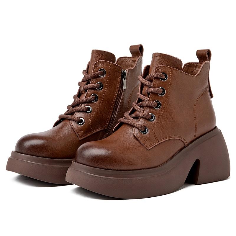 

Fashion GKTINOO Women Thick High Heel Boots Autumn Round toe Chunky Platform 100% Genuine Leather Ankle Boots Ladies Zipper Short Boots 9