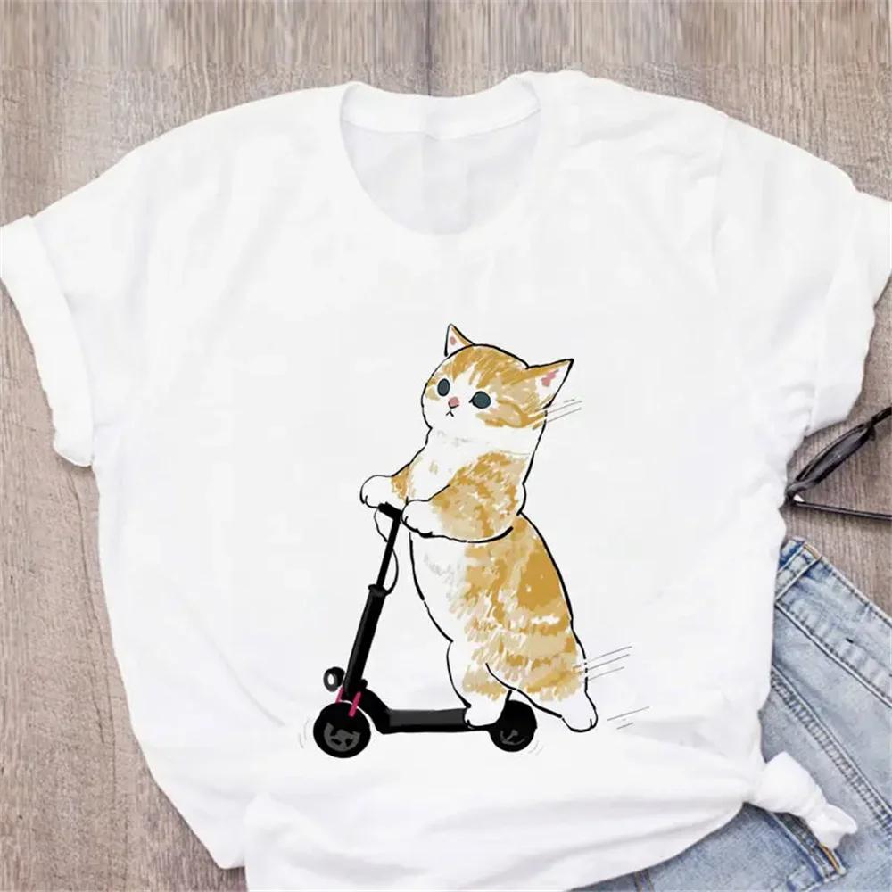 Pattern Printed Fashion Aesthetic Tops Tee Casual Cute Cat Funny Cartoon Womens Harajuku Short Sleeve Casual Aesthetic Clothes