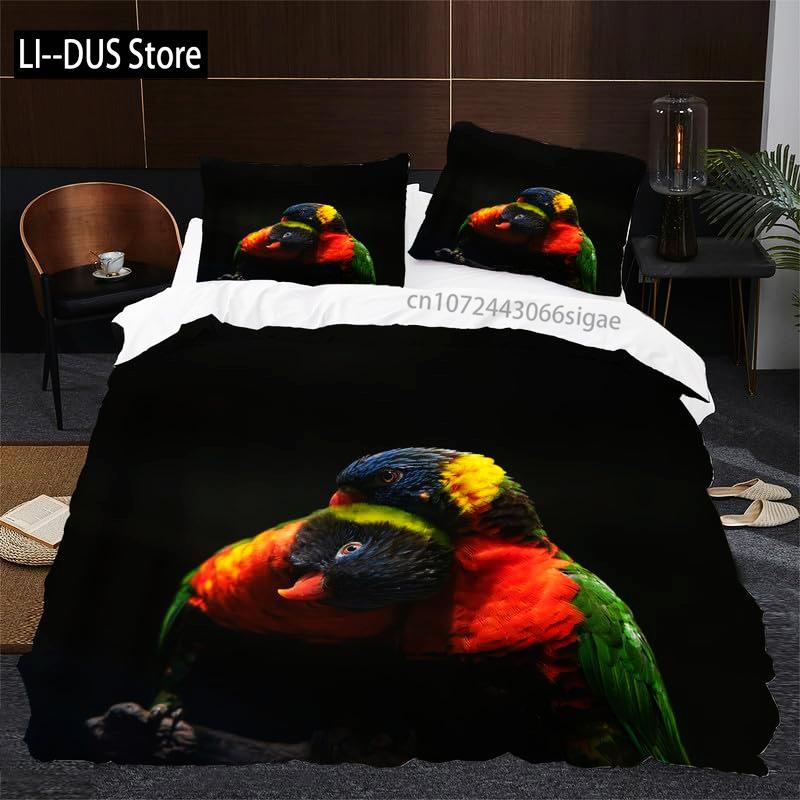 Tropical Comforter Queen Full Size,Parrot Comforter Set,Green Leaves 3pcs Print Duvet Bedding Set 1 Comforter with 2 Pillowcases