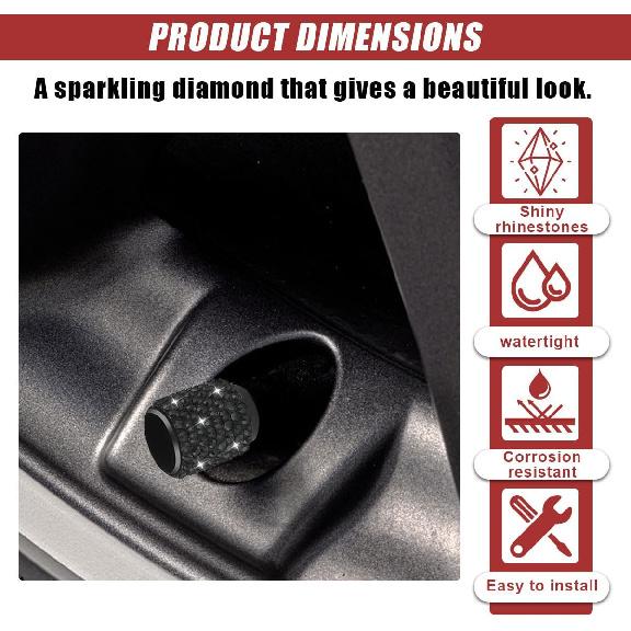4PCS Bling Crystal Diamond Tire Stem Valve Caps- Handmade Shinny Rhinestone Car Wheel Tire Valve Caps for Women- Attractive Dustproof Valve Stem