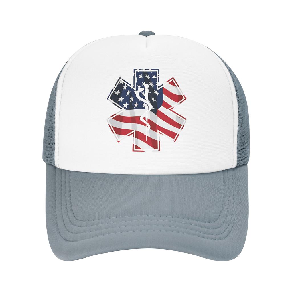 Summer Sun Hats Patriotic Paramedic EMT Star Of Life Caduceus With USA Flag Overlay Summer Baseball Cap Healthcar Snapback Cap