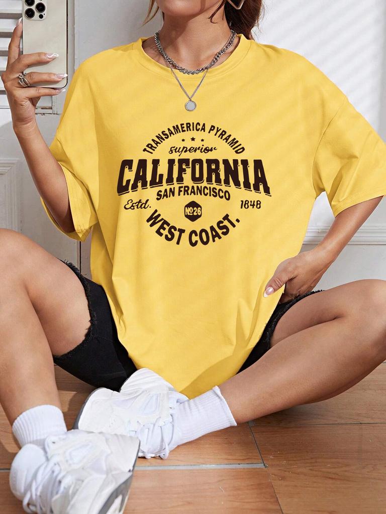 California West Coast San Francisco Letter Printing TShirts Womens Summer Cotton Tops Loose ONeck Soft T Shirt Casual Clothes