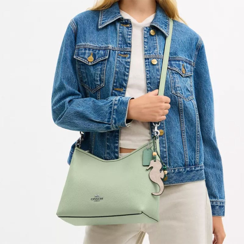 Coach Laurel Soft Litchi Grain Leather With Print Coated Canvas Shoulder Bag Large Women's Green CBH82-SVY6O