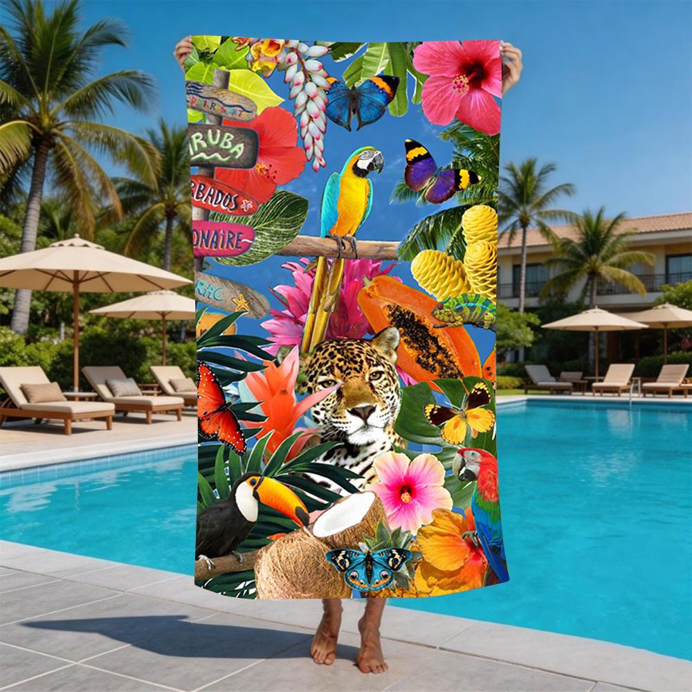 Boho Ocean Retro Collage Beach Towel Microfiber Anti Sand Pool Towel Summer Beach Swimming Outdoor Picnic Camping Travel