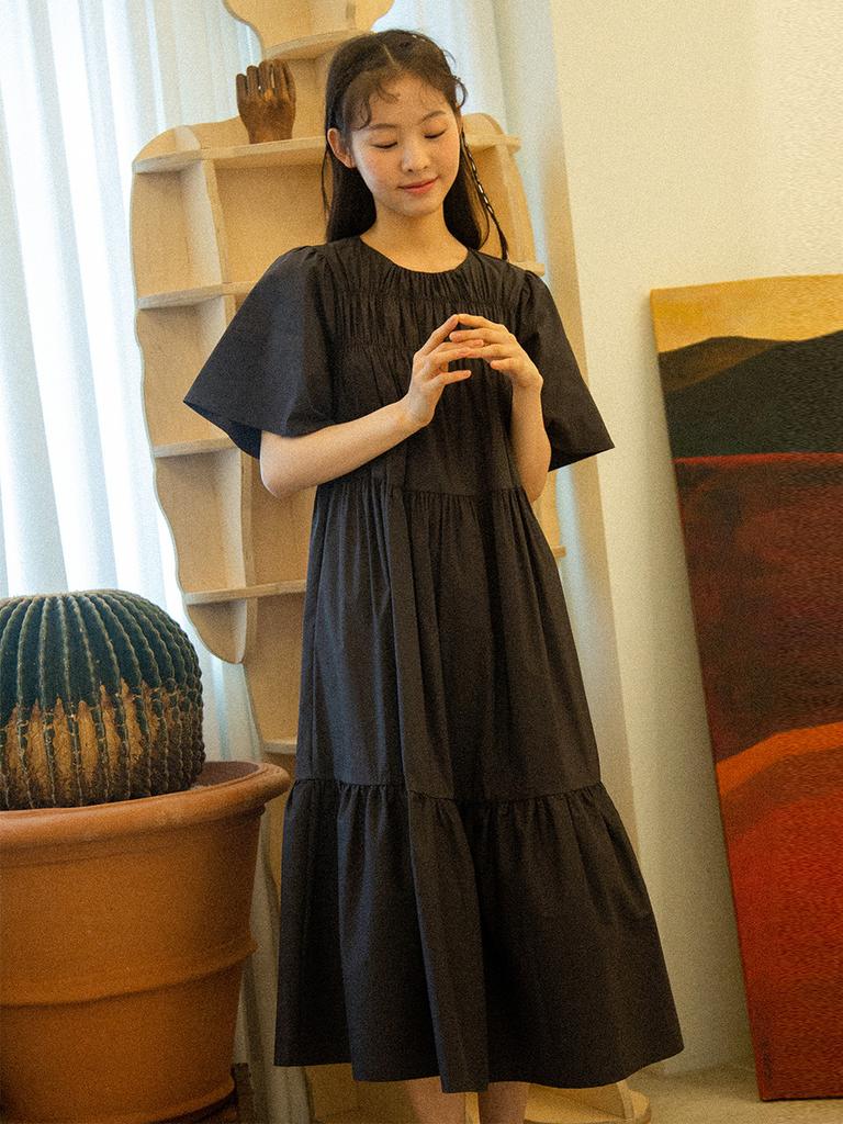 Ganiesong Summer Shirred Romantic Dress_Black