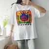 Graffiti Cartoon Printed Cotton T-shirt Women's Short-sleeved American Retro Street Couple Loose Half-sleeved Top Ins Tide