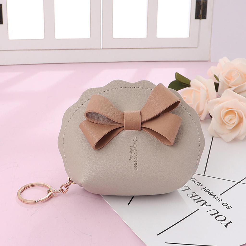 Cute Bow Small Bag Women PU Leather Coin Purses Fashion Zipper Handbag Girls Coin Card Holder for Kids Purses Keychain Wallet