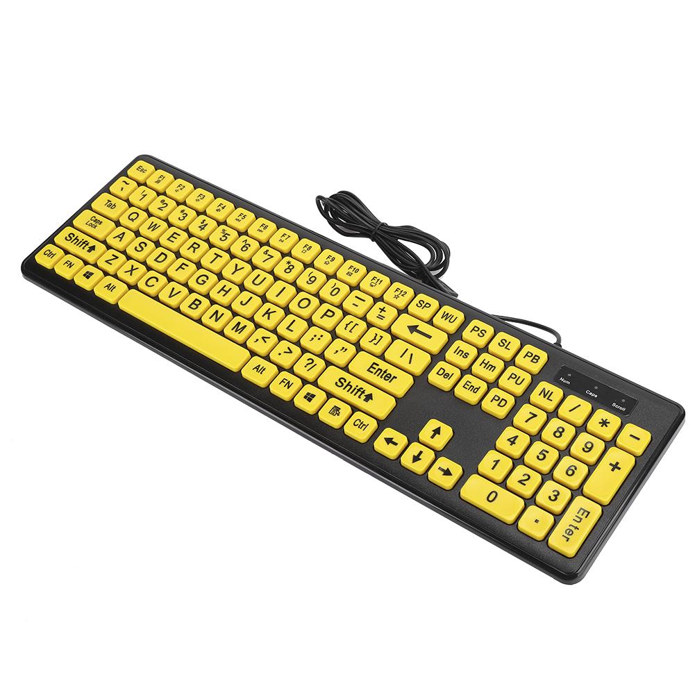 USB Keyboard Computer Accessory Large Letter Print Wired Yellow Button for Vista   XP   OS X