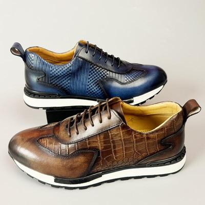 Moda estilo británico punta redonda ligeros hechos a mano vintage cuero deportivos casual zapatos de cuero para hombre con cordones a38