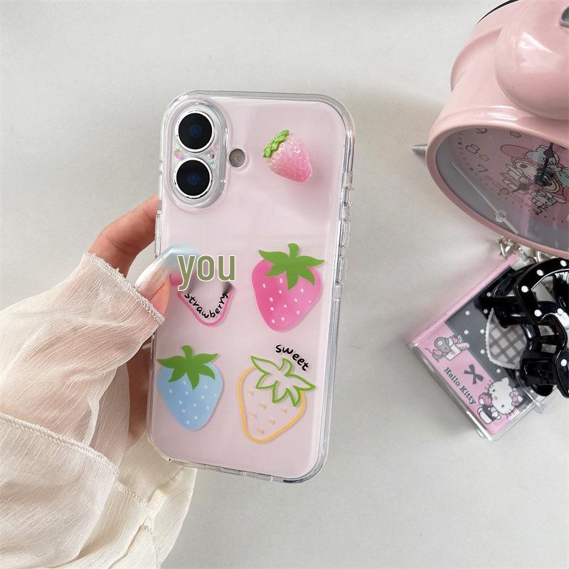 Husă de telefon 3D Căpșună Măr pentru iPhone 17 / 16 Pro Max / 15 Pro - Proaspătă, Drăguță și Elegantă