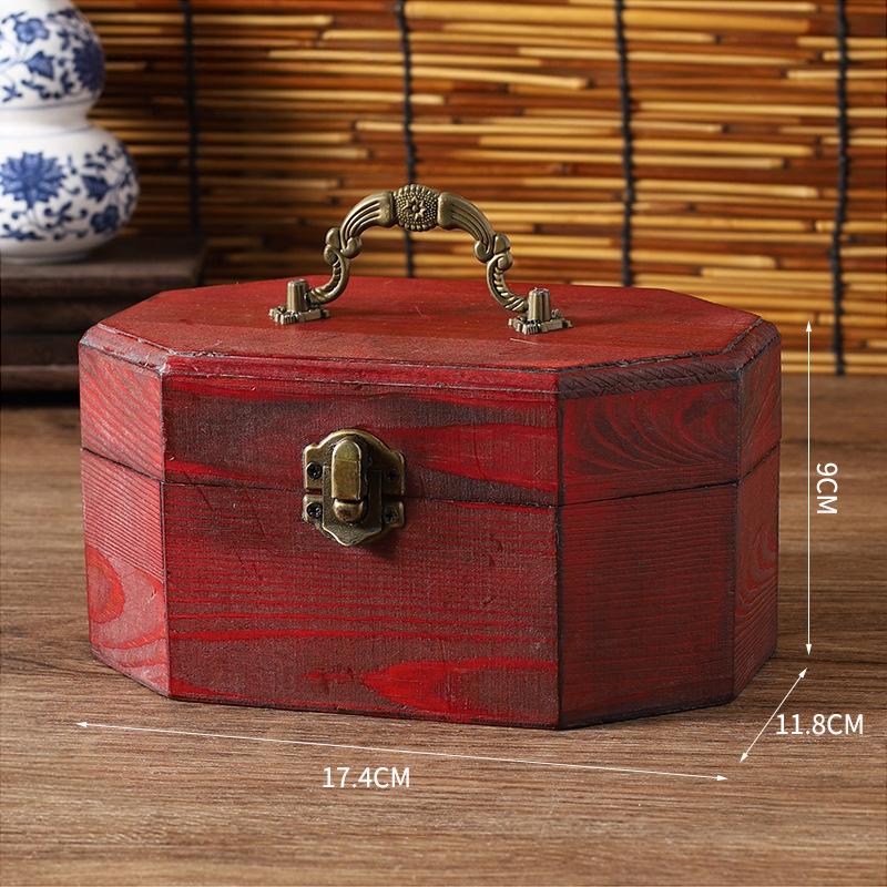 Vintage Wooden Jewelry Box Octagonal Design Storage Container with Lid and Handle Gift Box Snacks Dried Fruits for Home Decors