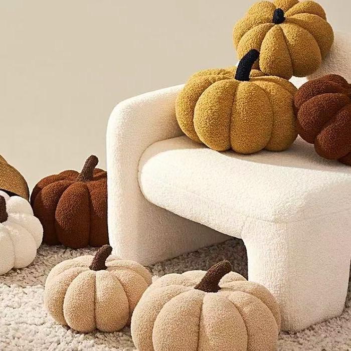 Creative Patchwork Pumpkin Pillow - Plush Cushion for Bed Backrest, Christmas Decoration.