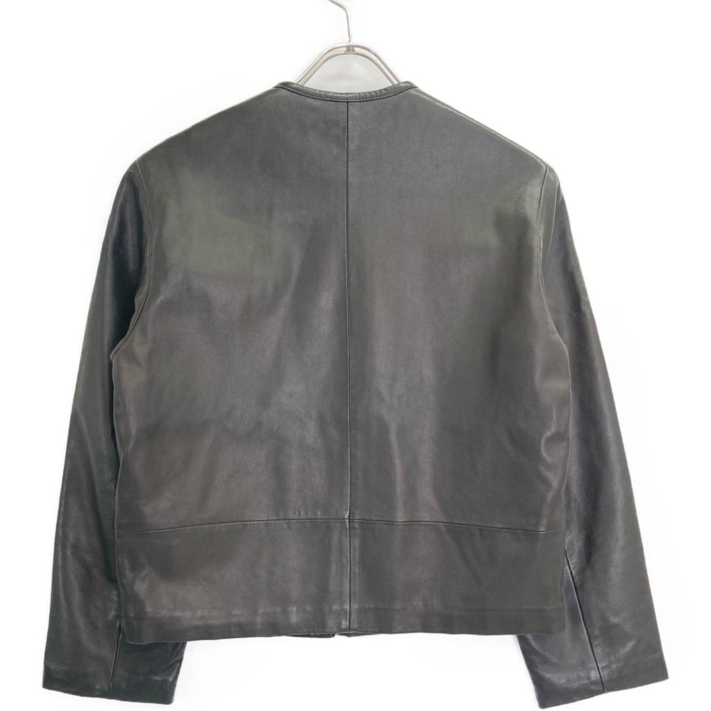 Giorgio Armani Black Navy Tag Leather Collarless Zip Jacket Jacket 40 blackUsed