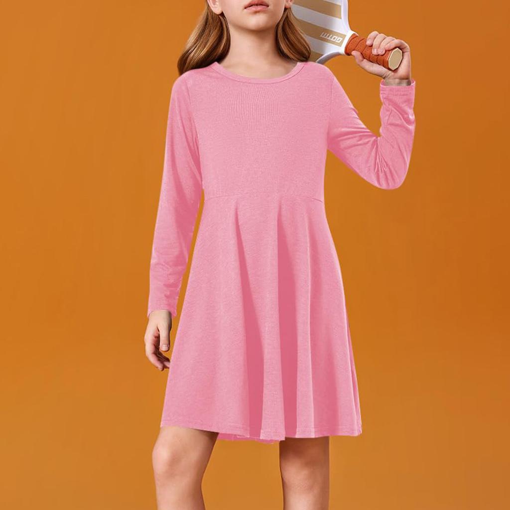 Girl's Contrast Mesh Puff Long Sleeve High Waist A Line Short Dress