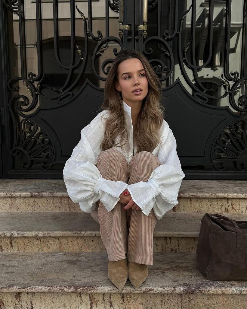 2025 Summer Women's Lapel Long-Sleeve Shirt: European & American Style, Loose Simple Design